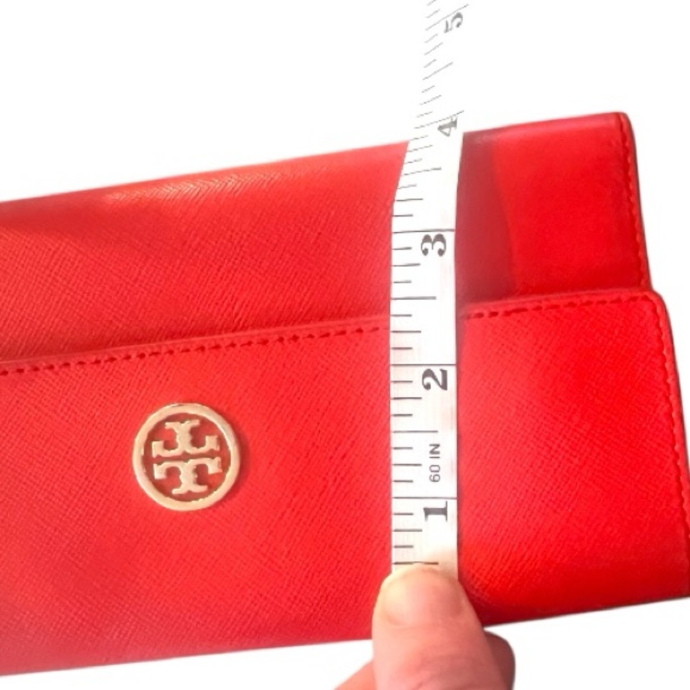 Tory Burch Red Saffiano Leather Continental Wallet Gold Logo - Picture 9 of 9